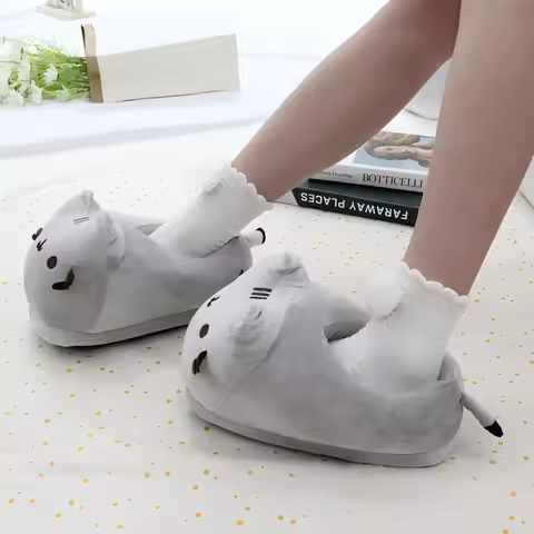 Cartoon Pusheen Cat Slippers Cute Chubby Gray Cat Indoor Home Slipper Autumn Winter Warm Footwear Ka