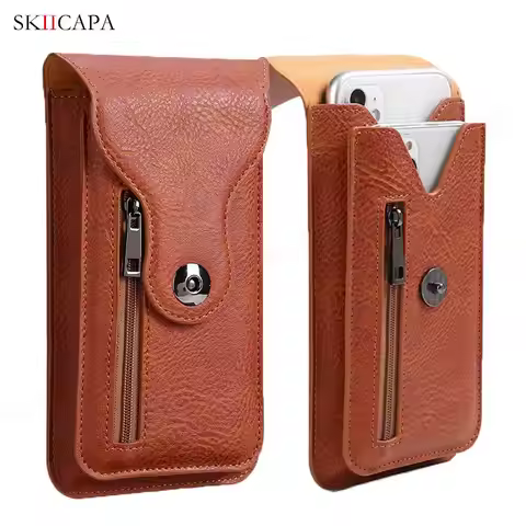Leather Waist Bag Phone Pouch For iPhone 14 13 Pro Max Belt Clip Wallet Card Slot Cover For Apple 12