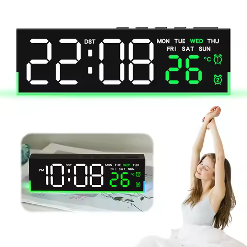 LED Alarm Clock with Atmosphere Lights Table Clock USB Charging Port Modern Electronic Clock for Bed