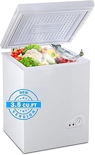 EUASOO 3.5 Cu.Ft Chest Freezer,7 Gears Adjustable Temperature Control(-18°F to -46°F) with a Removable Basket, Deep Compact Freezer for Garage, Office, Basement, House, Kitchen, Shop, RVs-White
