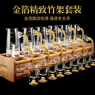 6 Pots 6 Cups Gold Foil White Wine Glass Set One Cup Household Crystal Liquor Separator Bullet Cup Wine Cup Bamboo Rack