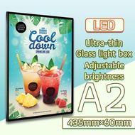 A2 Wall-mounted LED ultra-thin light box, aluminum alloy frame, glass panel, anti-scratch. 100% ligh
