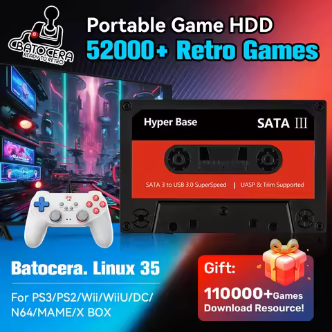 Batocera System 500G/2T Portable Gaming HDD Retro Game Console with 52000+ Games for PS3/PS2/Wii/Wii
