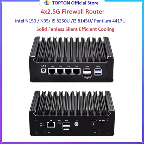 Intel N150 N95 Solid Fanless Mini PC I5 8250U Pentium 4417U 4x2.5G LAN Firewall PC DDR4 NVMe Type-C 