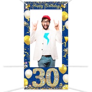 Gold Blue Happy Birthday Party Photo Frame 18th 30th 40th 50th Birthday Party Photo Booth Props Deco