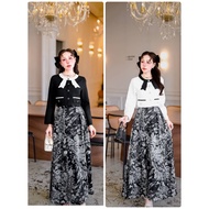 Si-am > Luxurious Work Set Long-Sleeved Suit Shirt + Thick Chiffon Skirt With Beautiful And Print A9