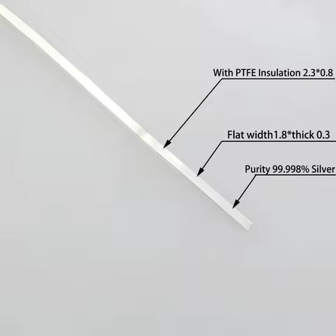 Hi-end 5N Pure Solid Silver HiFi Audio Power Line Speaker Wire FEP Insulated DIY Bulk Cable Flat Pur