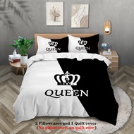 3pcs fashionable black grey KING and QUEEN design printed bedding set soft comfortable breathable du