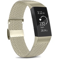 Amzpas Compatible with Fitbit Charge 3 Strap/Fitbit Charge 4 Strap, Adjustable Mesh Loop Stainless Steel Metal Strap Wri