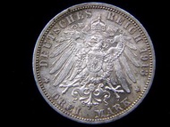 銀幣-German Empire-1913年德意志帝國慶祝德皇威廉二世登基銀禧(Silver Jubilee of Kaiser Wilhelm II)皇家大鷹國徽3馬克(Silver Mark)紀念
