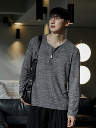 DANDY COSMO |[2สี] เสื้อแขนยาวผู้ชาย Ciro LS Shirt ทรง Loose Fit คอซิปดีไซน์มินิมอล ผ้าถักเมลานจ์พรี