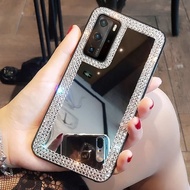 เคสโทรศัพท์กระจกแต่งหน้าเพชรระยิบระยับสุดหรูสำหรับ Samsung S20 S21 S23 S22 Plus + Ultra FE Note 9 10 20 Bling แผ่นปิดพลอยเทียม