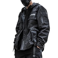 XYXIONGMAO Streetwear Hooded Black Jacket Techwear Windbreaker Cyberpunk Tactical Cargo Streetwear J