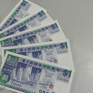 Singapore 1 Dollar ship UNC condition running number 5 pcs