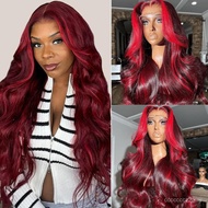 13x6 Highlight Red Wigs Human Hair 250% Density Glueless Balayage Color Body Wave Lace Front Wigs Om