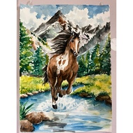 Running Horse Painting Natural View Watercolor Size A3/29.7x42cm Hot Pound Paper Put It In A Beautif