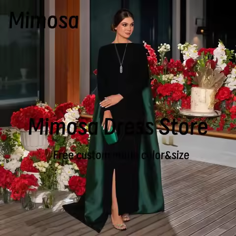 Mimosa Black Side Slit Evening Dresses Long Sleeves Prom Dress Beading Shawls فساتين سهره نسائيه ف C