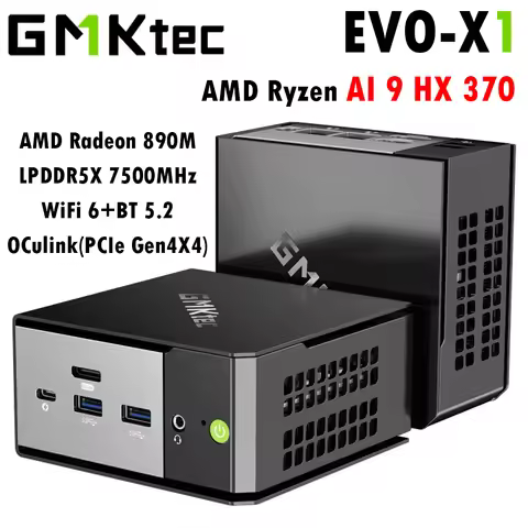 GMKtec EVO-X1 Mini PC AMD AI 9 HX 370 Win11 Pro LPDDR5X 32/64GB 7500MHz PCIe4.0 M.2 SSD Wifi6 BT5.2
