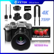 VETEK9-pro Optical zoom camera Camera for Photography, Digital Camera, 12X Optical Zoom,4K 75MP, WiF