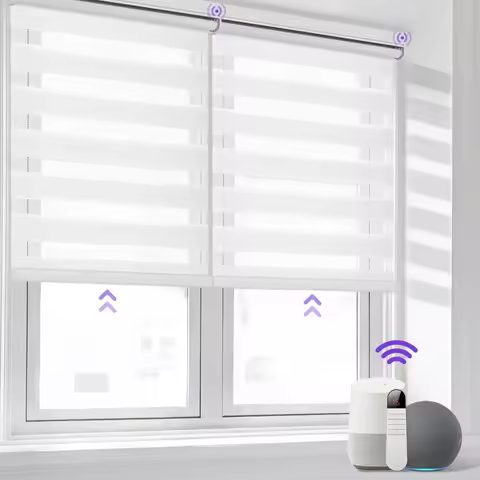 Modern Design 100% Polyester Dual Layer Light Filtering Alexa Tuya Google Wifi Remote Control Smart 