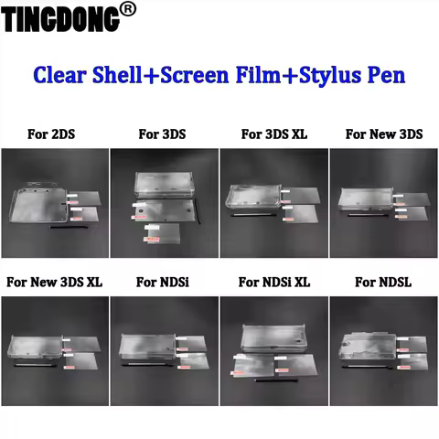 Plastic Clear Crystal Shell+Screen Film+Stylus Pen For NDSL DSI NDSi XL 3DS XL New 3DS XL LL 2DS Con
