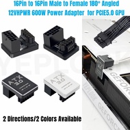 12vhpwr 16pin To 16pin 124p 180 Angled 600w Power Adapter Male To Female Connector For Pcie5.0 Gpu Rtx 4090 4080 4070ti 3090ti