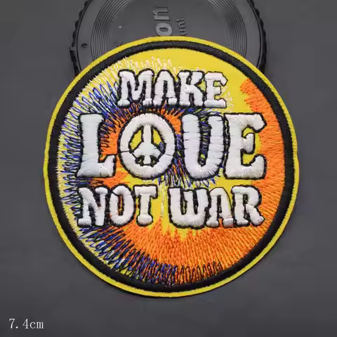 No Not War Embroidered Peace And Love Iron On Moon And Sun Yellow Round Patches Clothes Patches for 