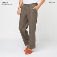 TWENTYSECOND กางเกงขายาวทรง Straight fit รุ่น Linen Relaxed Pants - เขียว / Olive