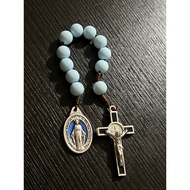 Light Blue One Dacade Rosary with Blue Miraculous Medal and Benedictine Cross