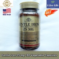 23% Sale!!! EXP.07/26 ธาตุเหล็ก Gentle Iron 25 mg 180 Vegetable Capsules - Solgar