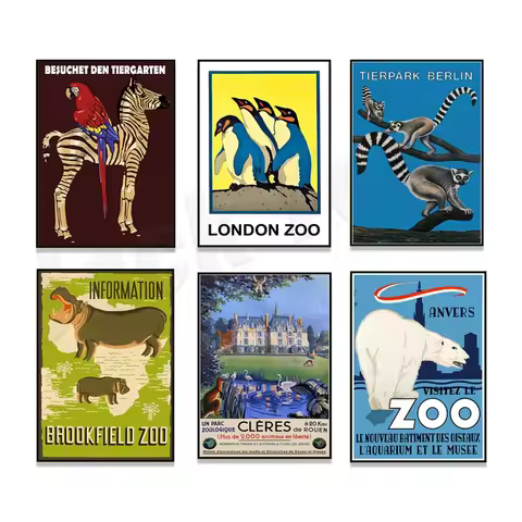 Vintage Zoo Poster, Safari Park, Reprint London - Munich, Berlin, France, Melbourne Australia, Brook