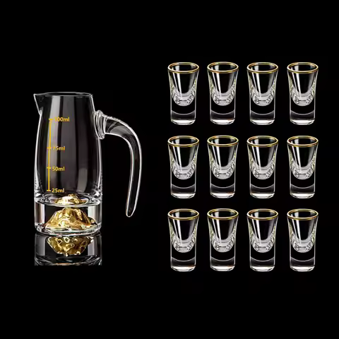 12pcs Sets 25ml Spirits Cup Golden Edged Small Wine Cup 100ml Baijiu Dispenser Golden Mountain Shape
