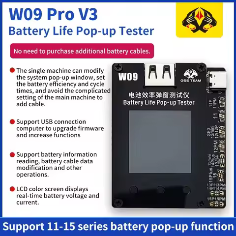 OSS team W09 Pro V3 Battery Programmer for iphone 11-15PM battery health changed to 100% Pop-up repa