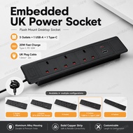 HUASEN Embedded UK Power Socket Flush Mount Desktop Socket with USB-A Type-C Fast Charging 13A 3250W