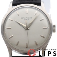 百達翡麗 Calatrava 手動上鍊腕錶，古董 Calatrava 570，帶保固卡（檔案），18K 白金/皮革錶帶，男士腕錶，銀色，成色極佳 [二手]