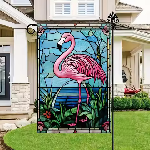 Vibrant Pink Flamingo Garden Flag - 11.81 x 17.72 Inches, Double-Sided Polyester Yard Flag with Stai