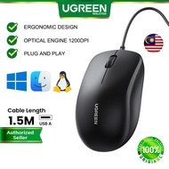 UGREEN USB Wired Mouse Ergonomic USB-A 3 Buttons 1200 DPI Optical Mice Windows PC MacOS Linux Laptop