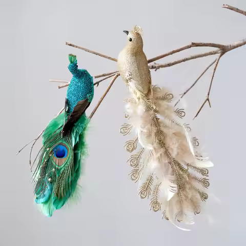 1PC of Peacock Christmas Ornaments Simulate The Atmosphere of Glitch Peacock Branches and Branches H