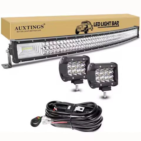 7D 22 - 52in Curved 270W-675W Off Road LED Light Bar with 2x36W Work Light Wire Kit 12V 24V Led Bar 