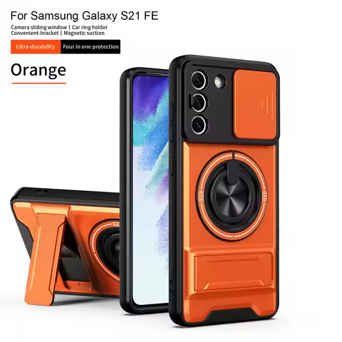 For Samsung S21 FE Case Galaxy S21FE Cover S21 FE Phone Case Magsafe Magnetic Fold Holder Military A