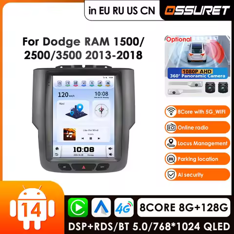 OSSURET 9.7 Android Car Radio for Dodge RAM 1500 2500 3500 2013-2018 Auto Manual AC Multimedia Playe