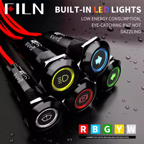 FILN 2-Unit Set 12mm Aluminum Metal Indicator IP67 Waterproof Dash Pilot Light with Wire Car Dashboa