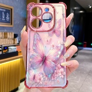 สำหรับ Infinix 40i 50i ร้อน40 Pro 30 Play Note 30 Smart 9 8เคสเคสทนกระแทกชุบใสรูปฝีเสื้อสวยงาม