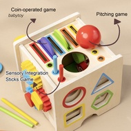 [Ready Stock] Wooden Activity Cube Motor Skills Development Toy Baby Cube Toy 8-in-1 Wooden Shape So