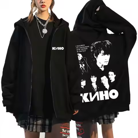 Legendary Russia Rock Band Kino Viktor Tsoi Face Graphic Zipper Hoodie Men Women Clothing Casual Vin