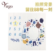 2Virgo - 03號款白布BB生活款寶寶拍照背景圖案布 嬰兒滿月百日宴慶祝背景布 BB成長過程記錄背景攝影道具 新生兒拍照毯 量度高度拍攝布 影相佈景布 V-PHOTO-03