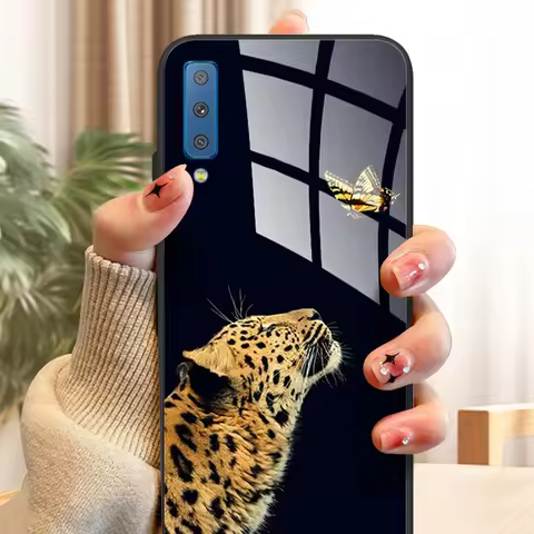 Tempered Glass Cover For Samsung Galaxy A7 2018 Case A750 A750F Fashion Flower Phone Cases For Samsu