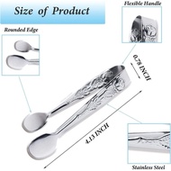 3PCS Mini Serving Tongs, 4Inch Rose Stainless Steel Sugar Cube Tongs, Sliver all Ice Tong for Tea Co