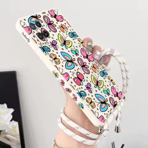 Charm Butterfly Crossbody Lanyard Silicone Phone Case For Oppo A15 A15S A16 A16K A76 A77 A78 A53 A54
