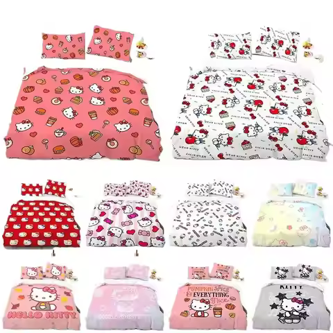 Kawaii Cute Hello Kitty Duvet Cover Cartoon Children Bedding Set Bedroom Decoration Kitty Cat Pillow